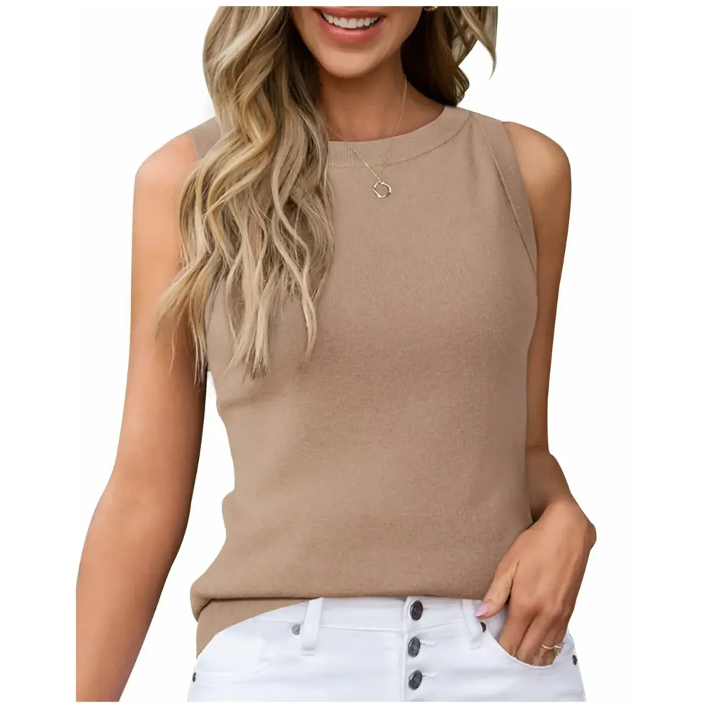 Womens Tank Tops Spring Summer Sleeveless Crew Neck Soft Sweater