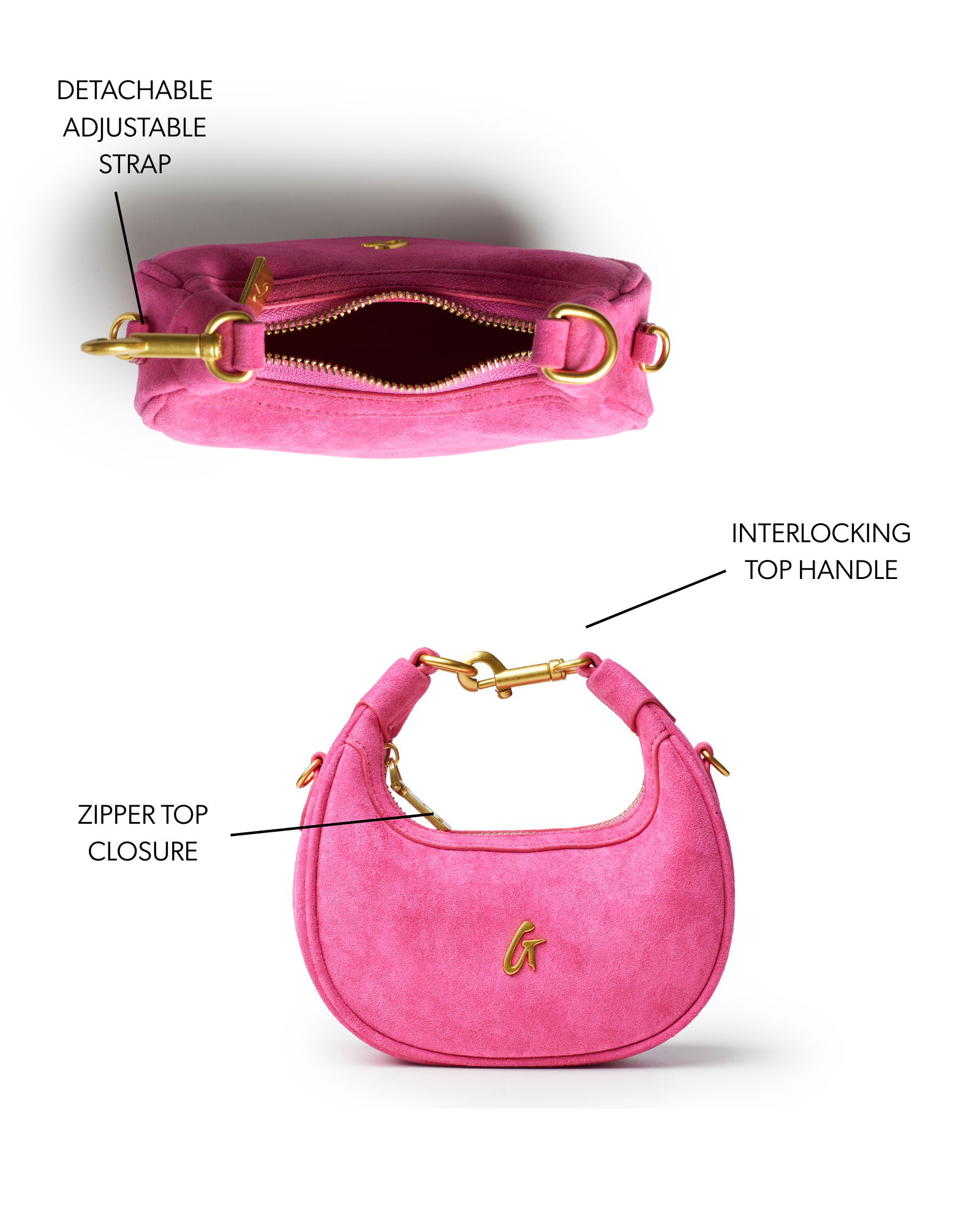NANO SUEDE HOBO BAG - HOT PINK