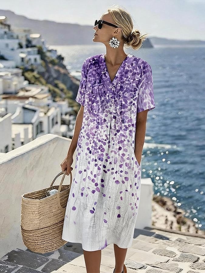 Women's Casual V-Neck Striped Loose Dress- Fast Shipping