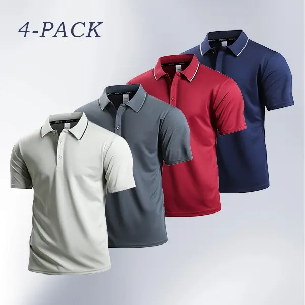 Men's 4-Pack Classic Polos - Color-Block Trim, Soft Comfort Fabric, Perfect for Business Casual & Weekend Wear