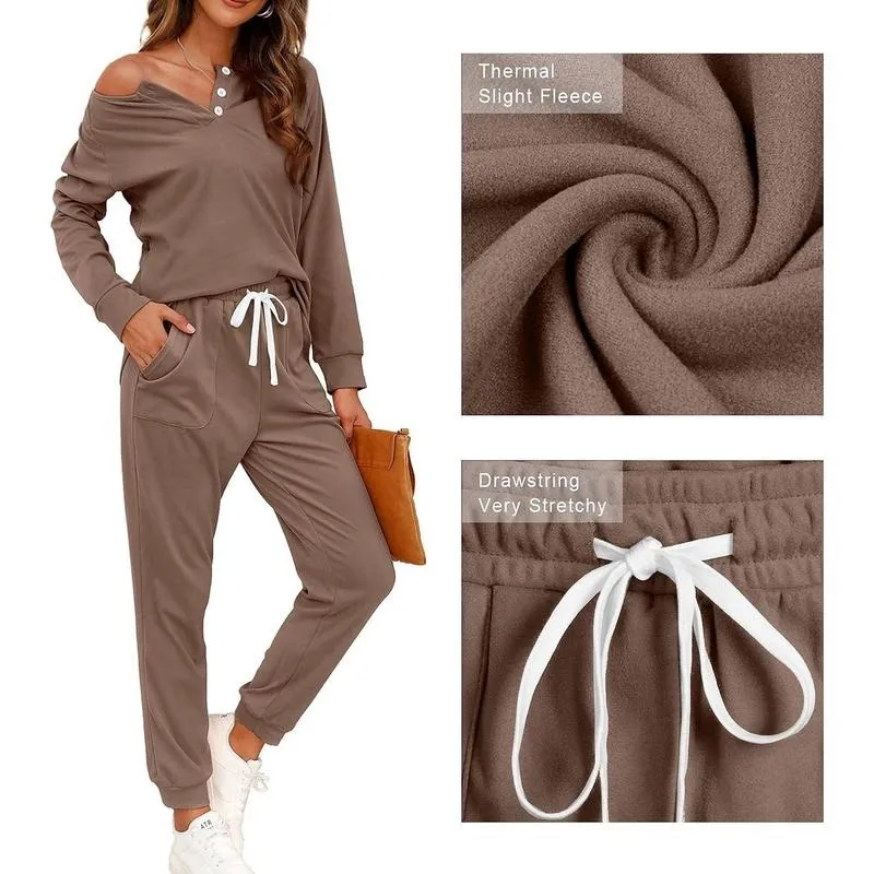 Two Piece Outfits for Women Lounge Sets Button Down Sweatshirt