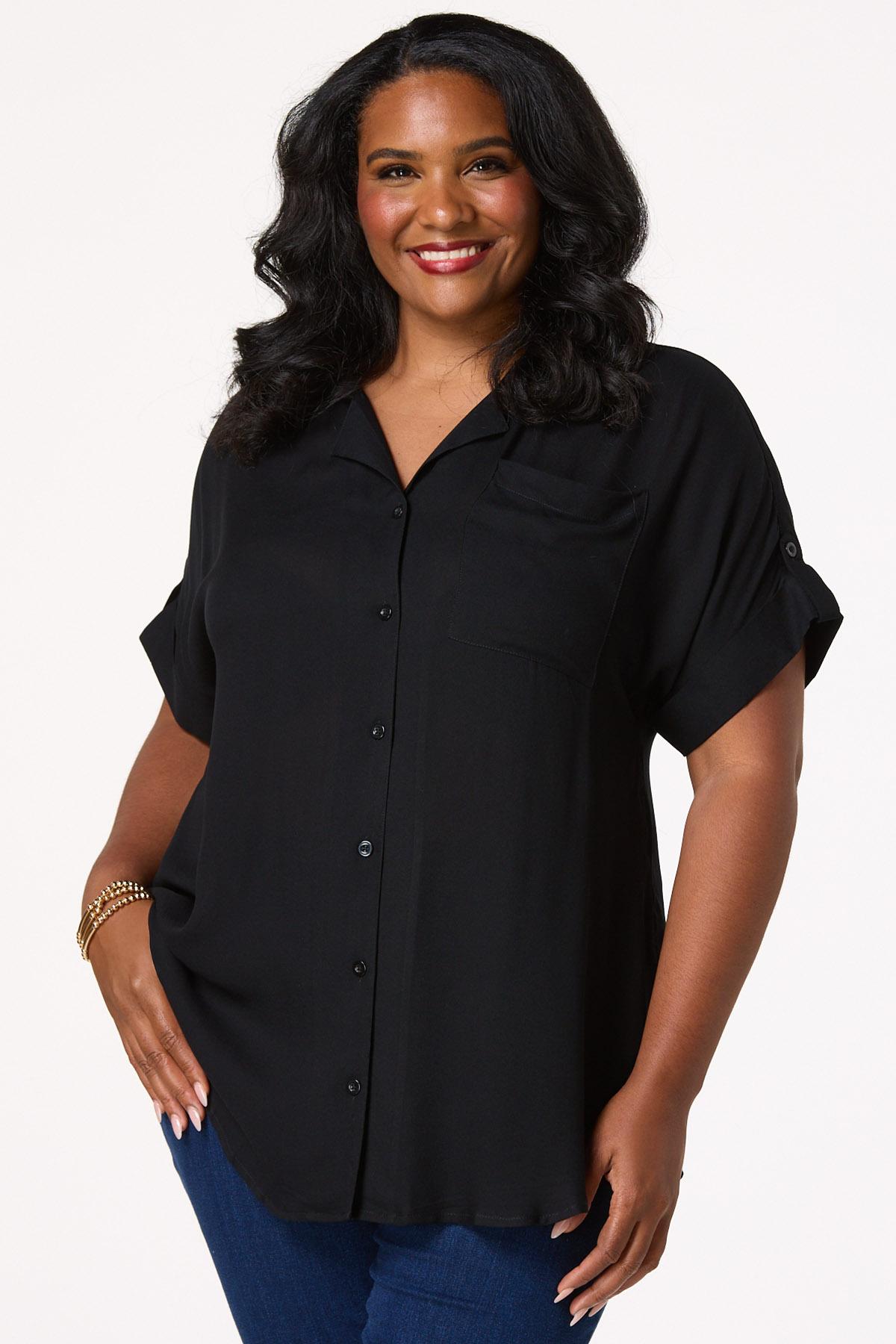 Plus Size Button Down Utility Shirt