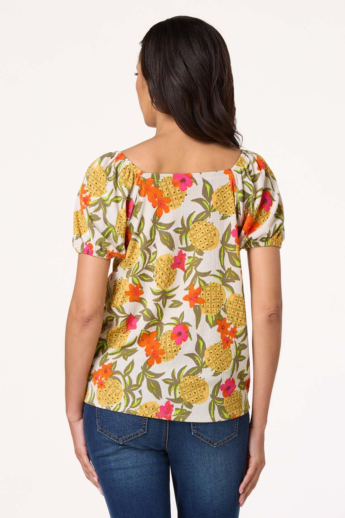 Textured Pineapple Tie Hem Top
