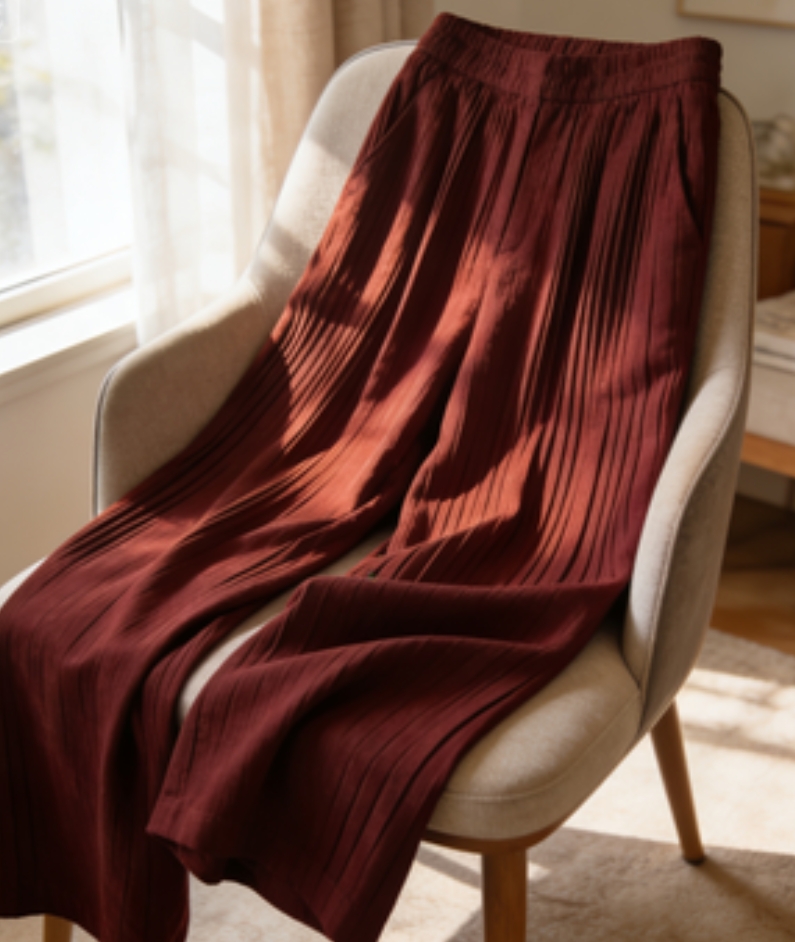 Pleated Wide Leg Loose Pants (Mahogany)