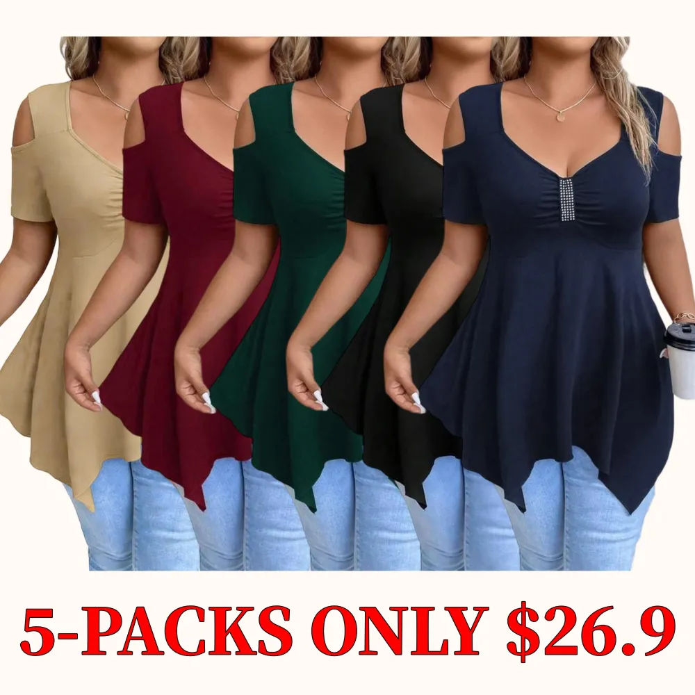 [Plus Size Women's Clothing] Off-the-shoulder T-shirt