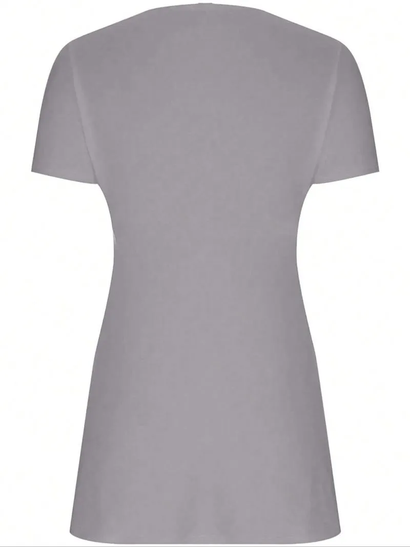 Solid Twist Front V Neck Tee, Elegant Casual Short Sleeve T-shirt for Summer, Casual Fashionable Top