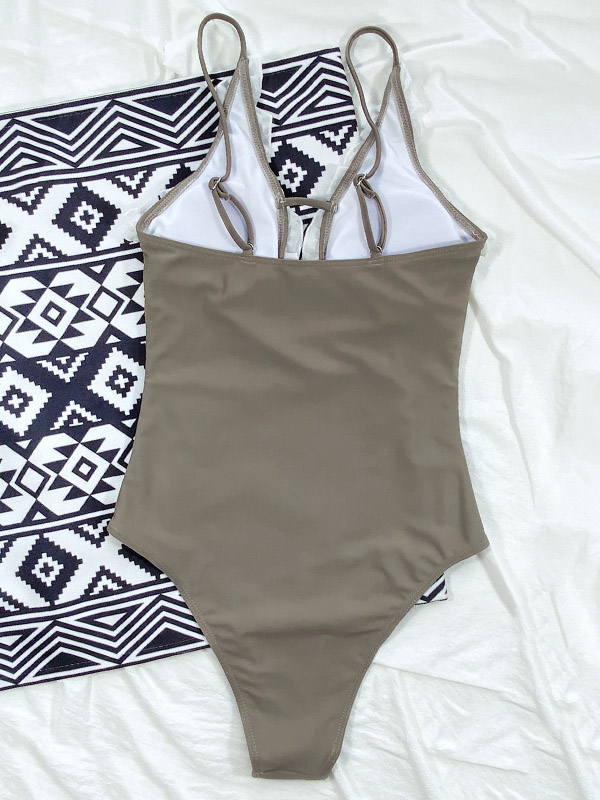 Lacy Solid Color Spaghetti-Neck Slim One-Piece Swimwear