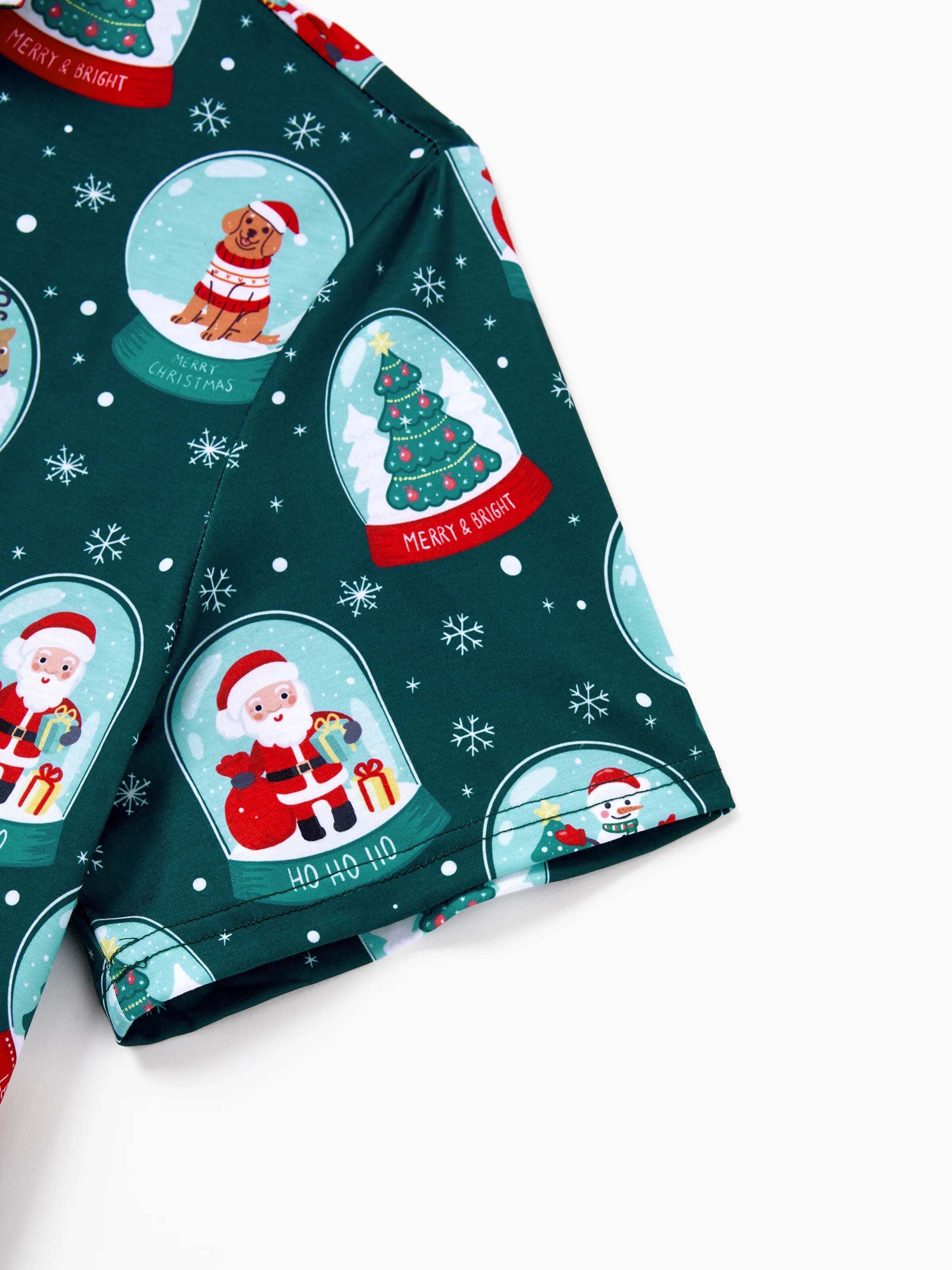 Christmas Matching Family Pajamas Set Santa Claus Christmas-themed Print PJS Turquoise