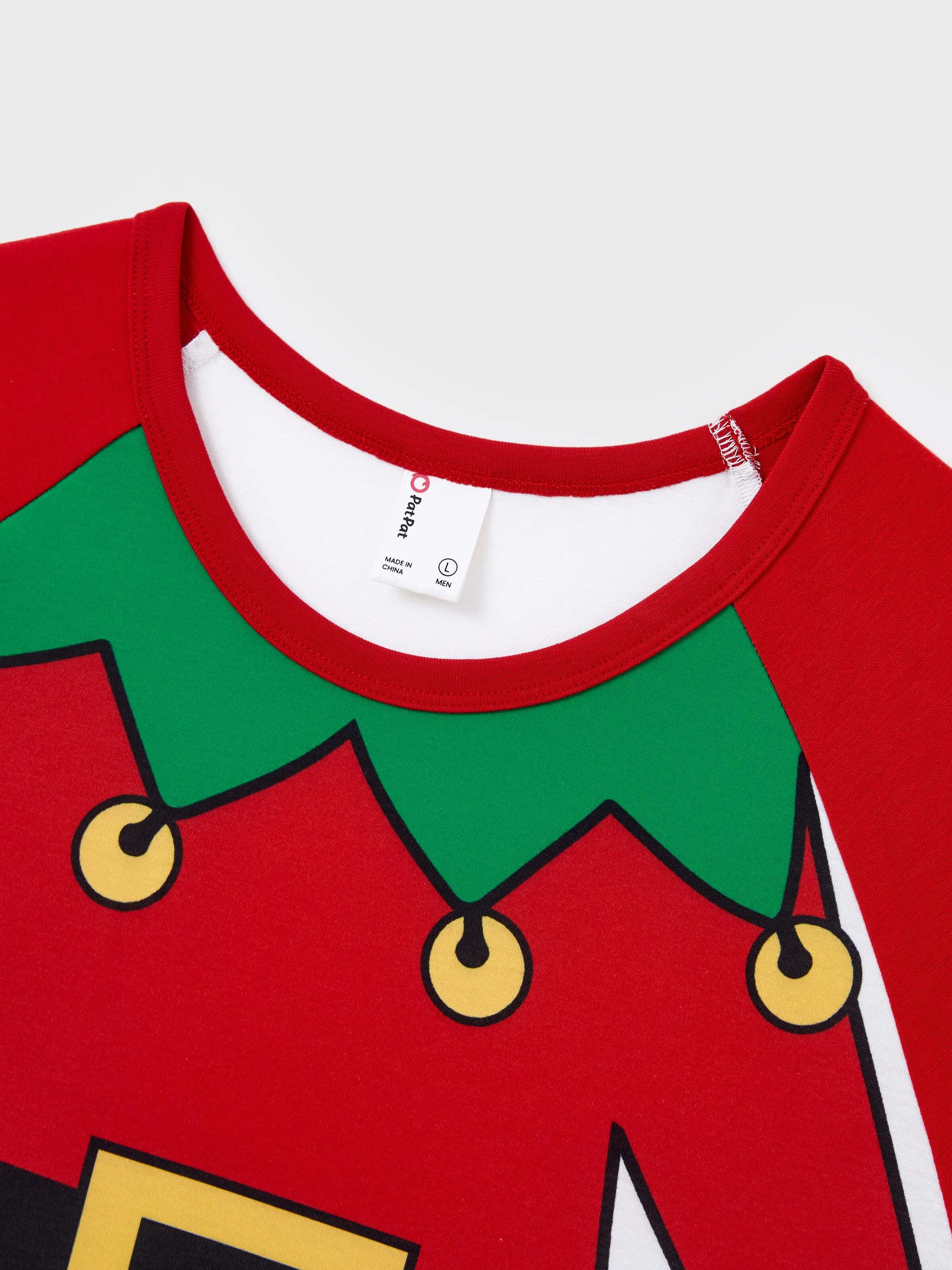 Christmas Matching Family Pajamas Set Christmas Elf Print PJS with Christmas Socks Red