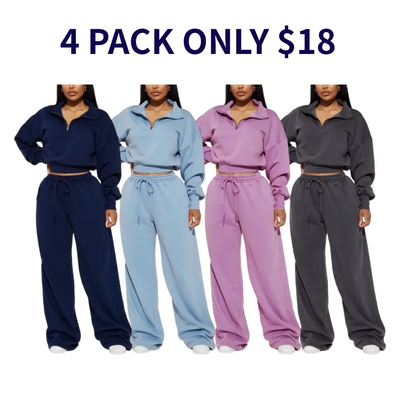 Wide-leg jogging pants and loose sweatshirt two-piece set