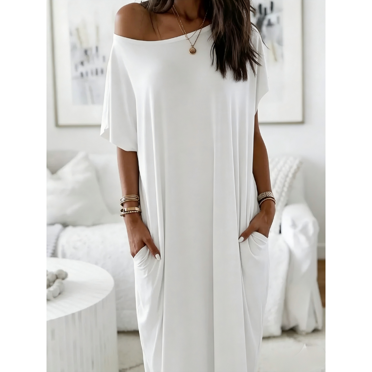 Women's Solid Color Batwing Sleeve Lounge Dress