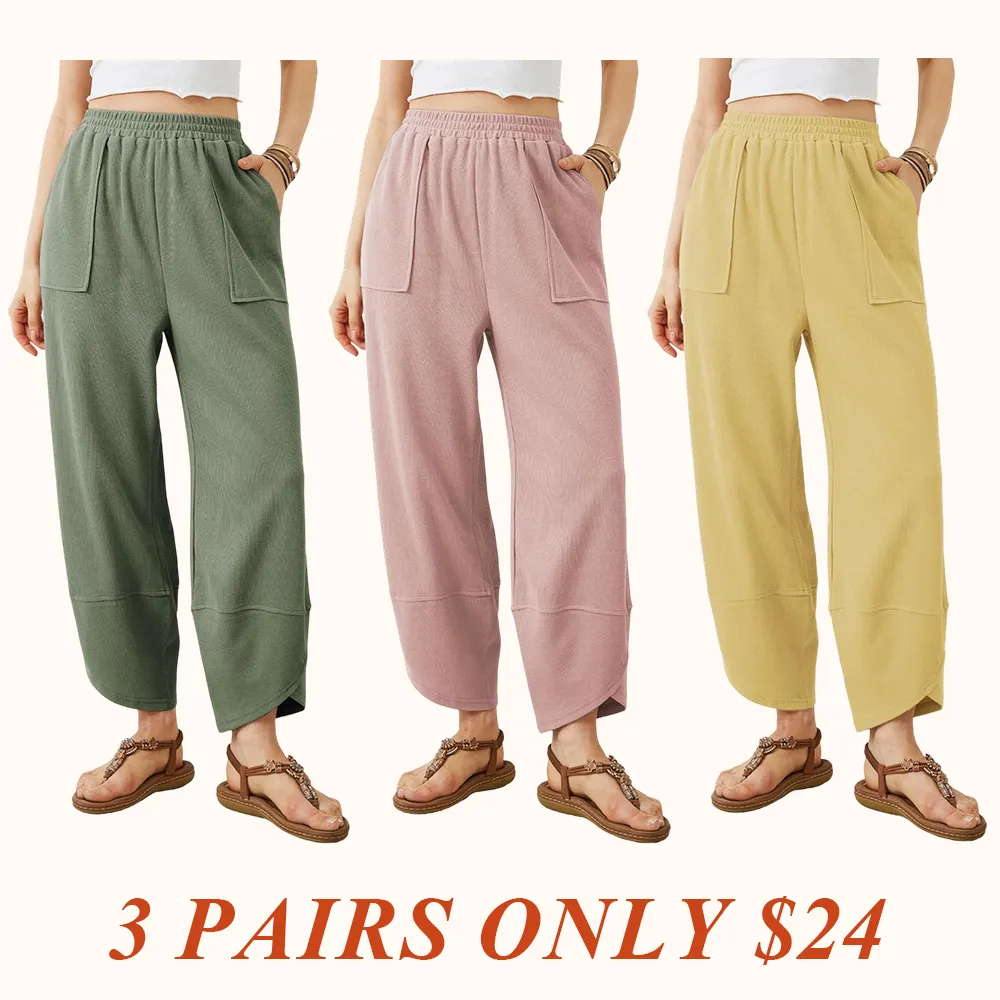 Women's Wide Leg Harem Pants Casual Palazzo Pants with Pockets High Waist Relaxed Fit