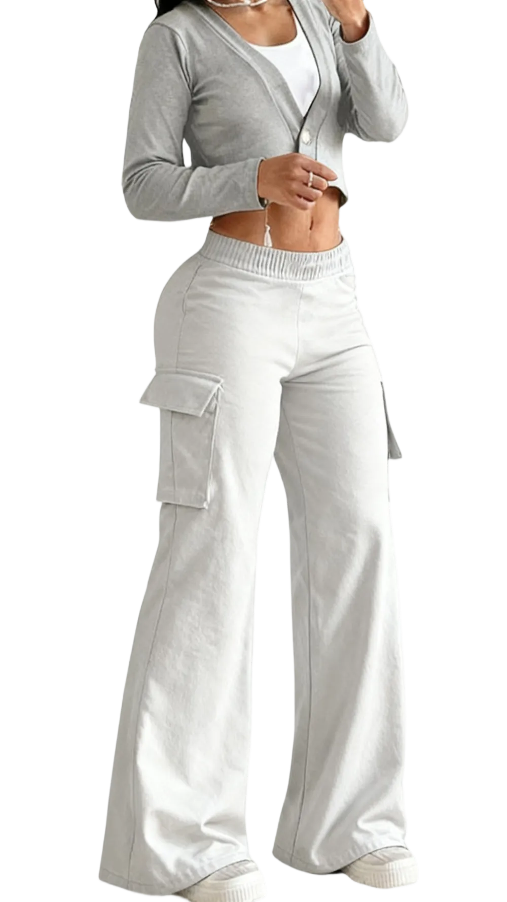 Women's Solid Color Flap Pocket Pants