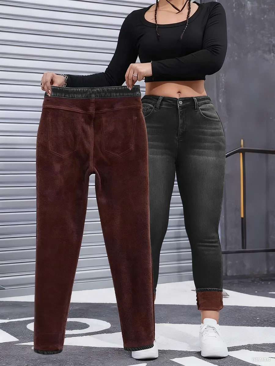 Women's Fall Winter Fleece Lined Denim Jeans