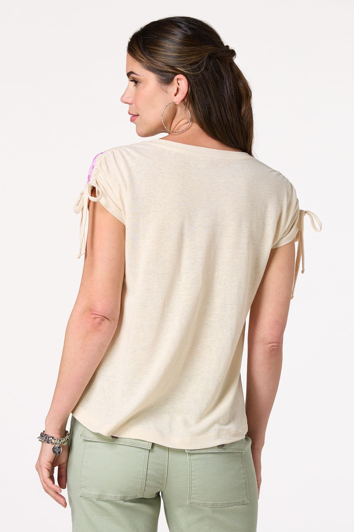 Floral Ruched Tie Sleeve Top