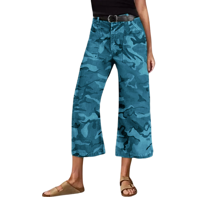 Camo Print Mid Waist Straight Leg Capri Pants Summer Vibes