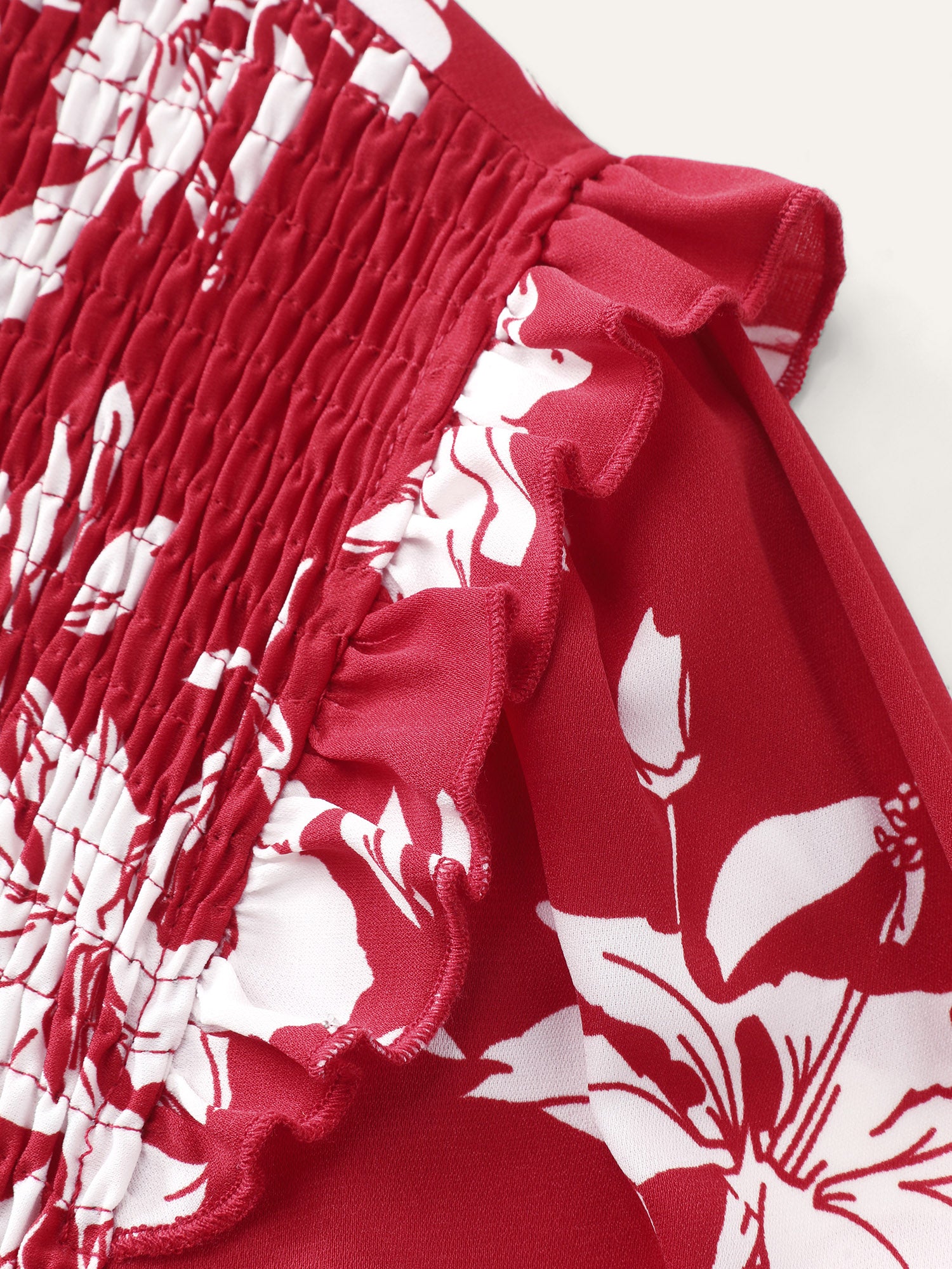 Floral Print Shirred Front Flutter Sleeve Mini Dress