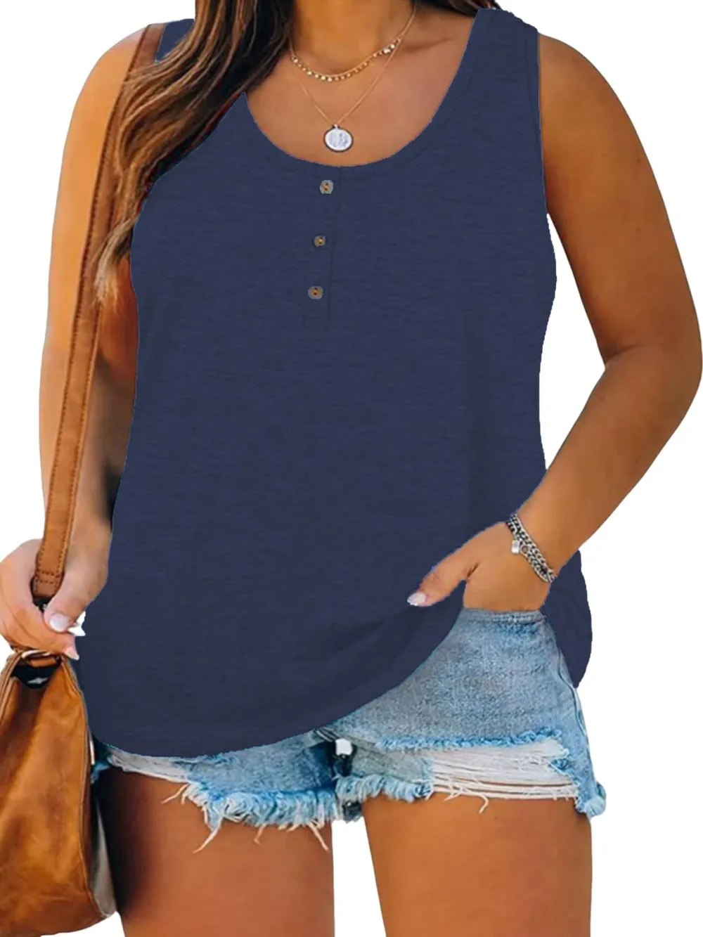 Summer New Trend Large Size Women's Tank Button Casual Vest, Fitted Plain Design, Perfect for Daily Wear