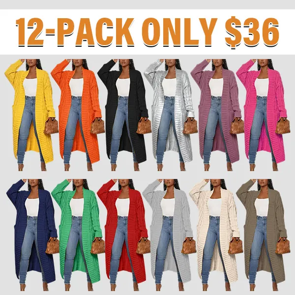Women's solid color long cardigan with pockets