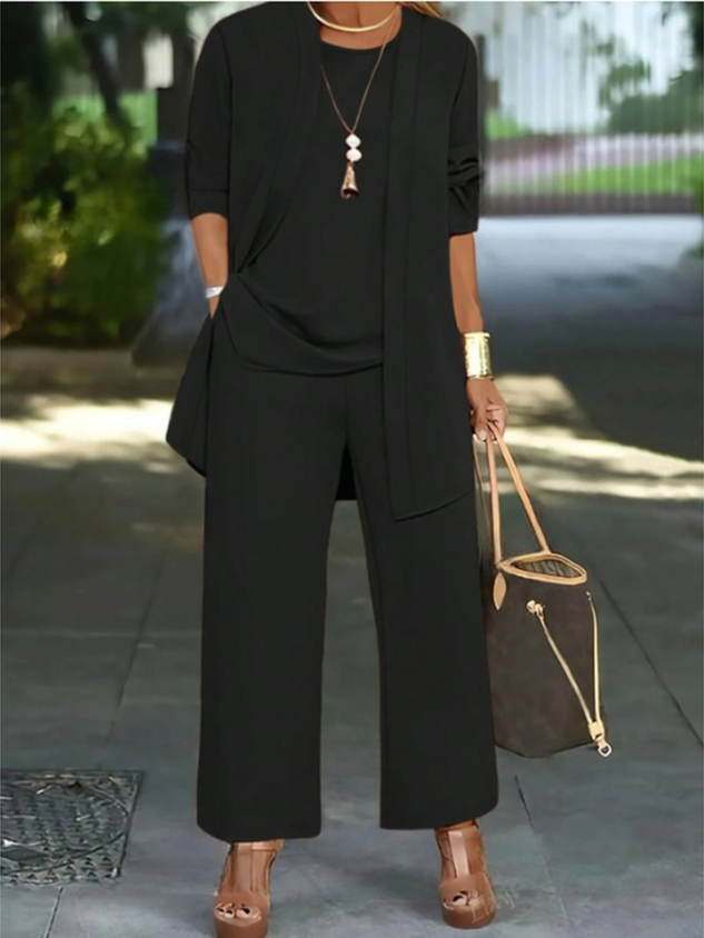 Women's Split Joint Plain Commuting Going Out Matching Outfit Caramel Street Spring/Fall Multi-Piece Set Matching Set