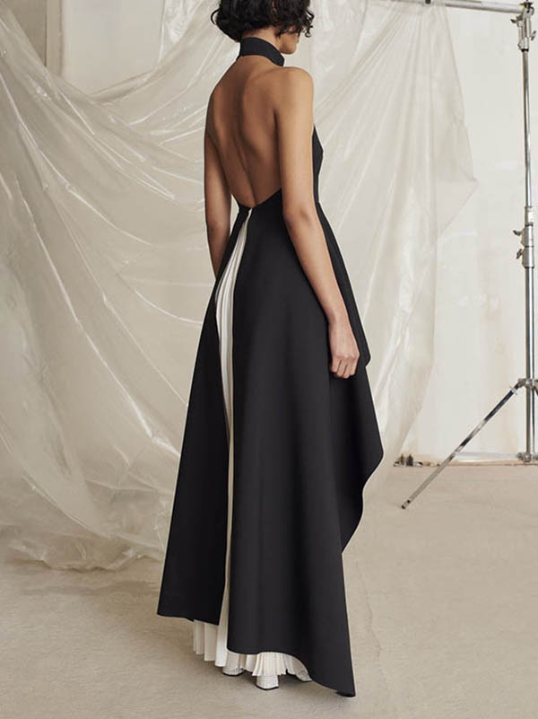 Original Sleeveless Irregularity Solid Color High-Neck T-Shirt Top&Pleated Skirt Bottom Two Pieces Set