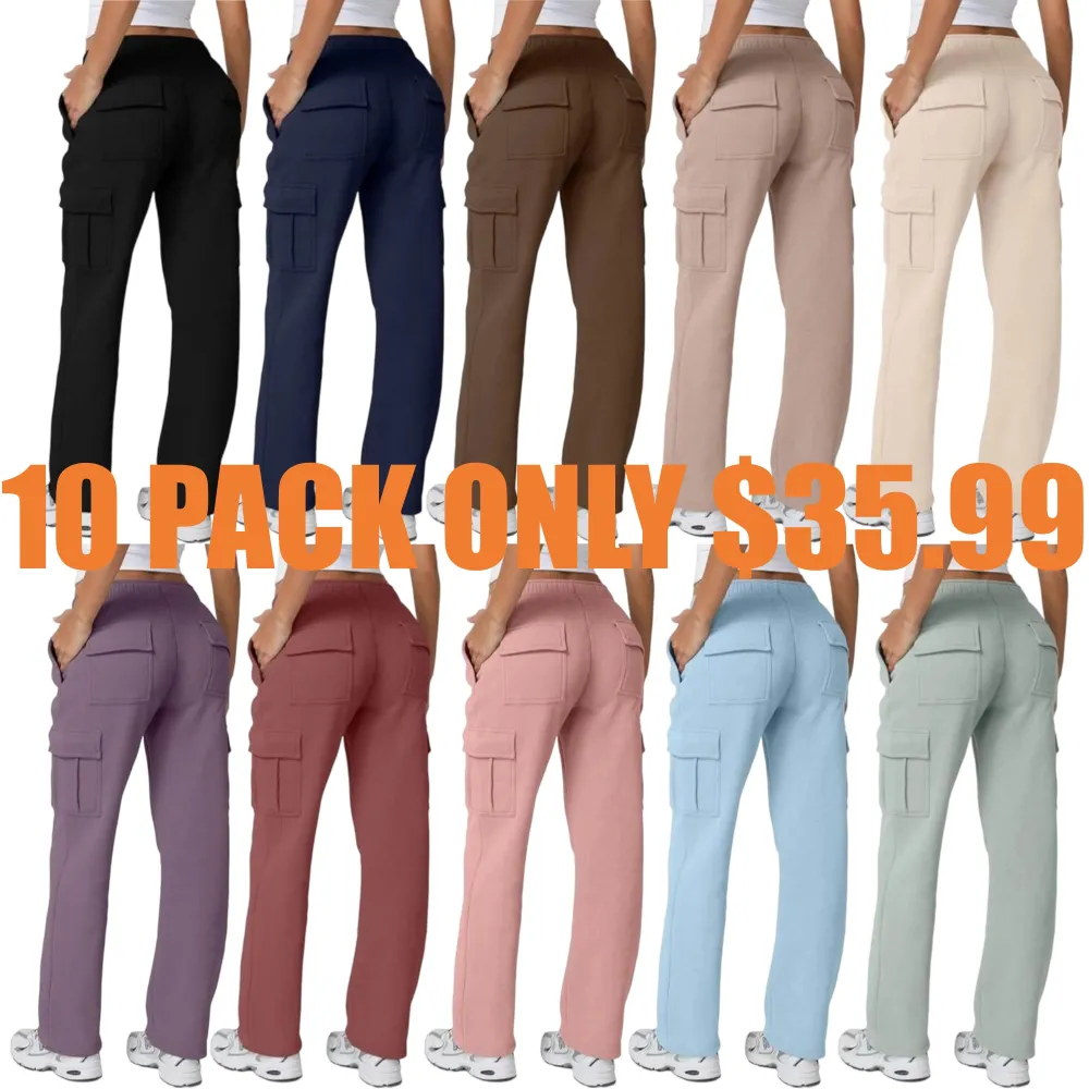 Women's multi-pocket solid color pants