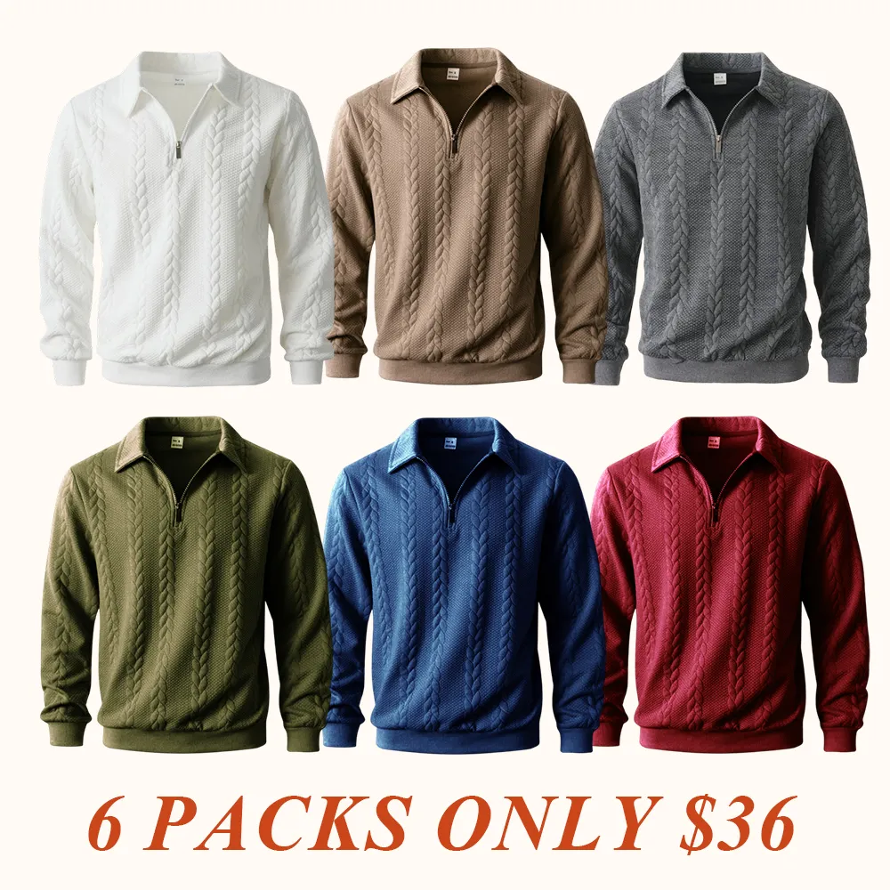 Men's Fall Winter Outfits Knitted Polo Neck Long Sleeve Sweatshirt for Daliy Wear