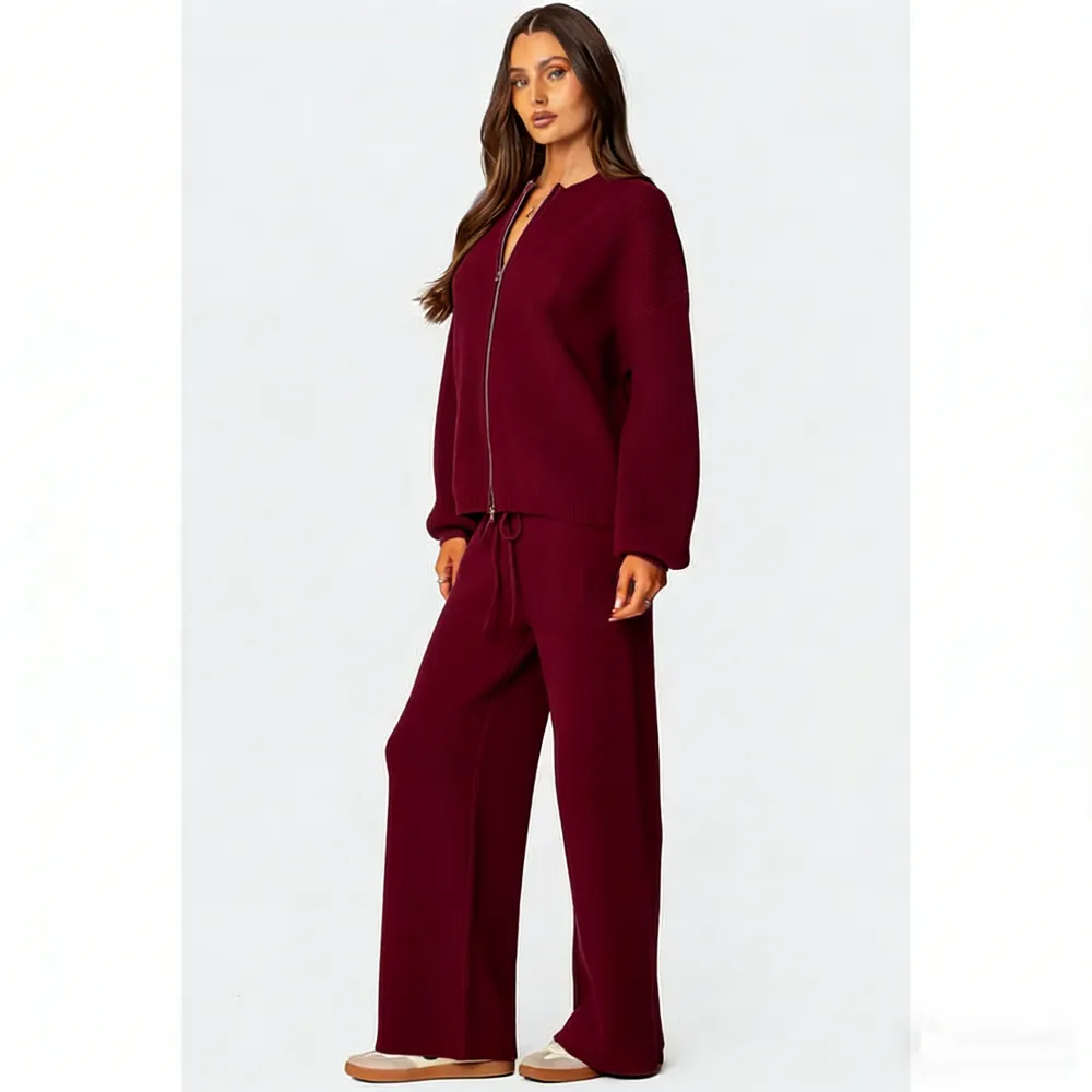 Knit Zip Up Sweater Set