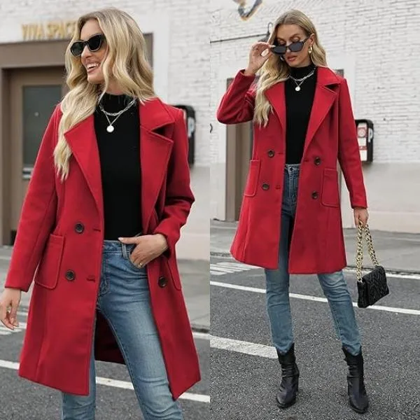Women Winter Wool Blend Camel Mid-Long Coat