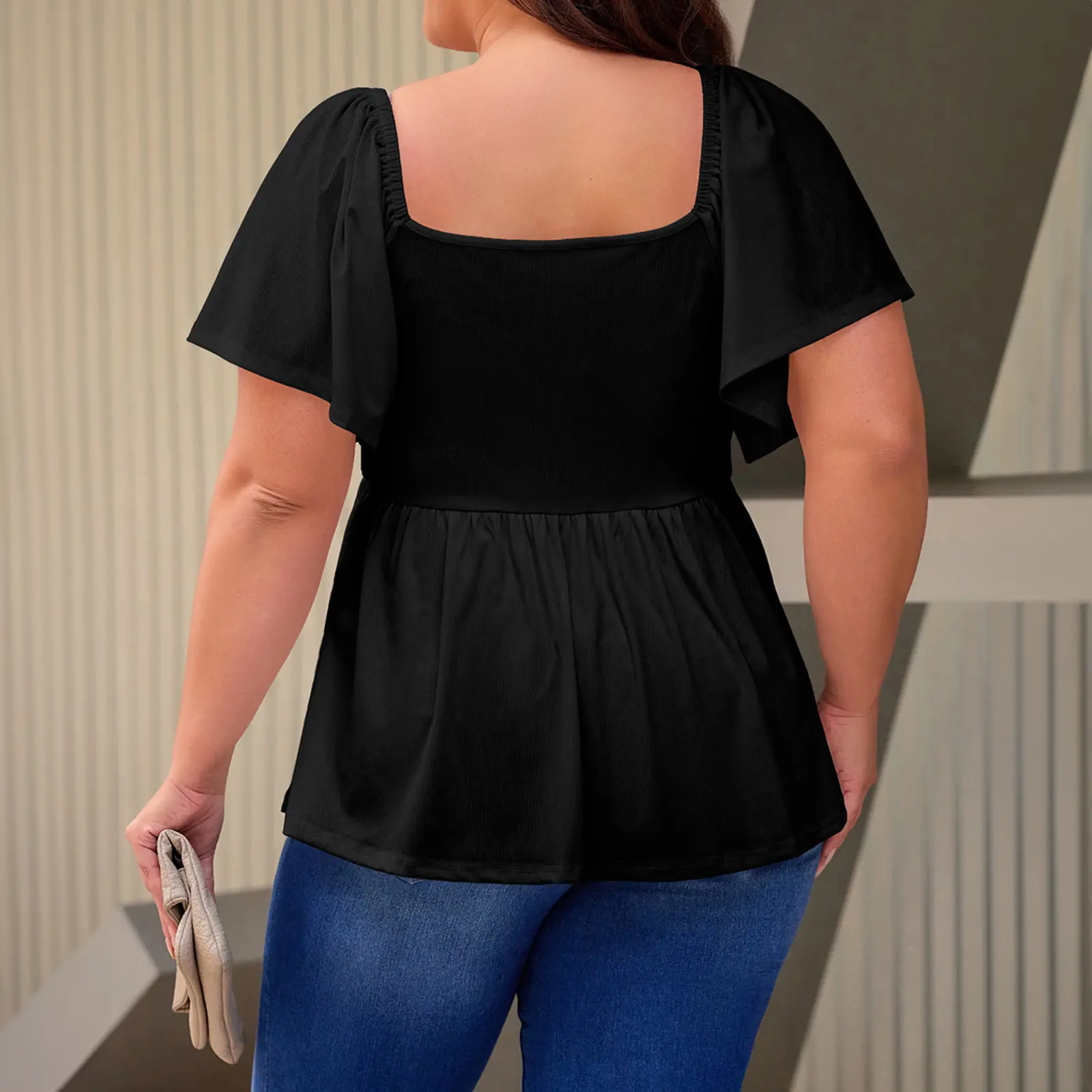 ⏰8 PACKS Women's Plus Size Sweetheart Neck Short Sleeve Shirred Peplum Blouse Tops Shirts(1X-5X)
