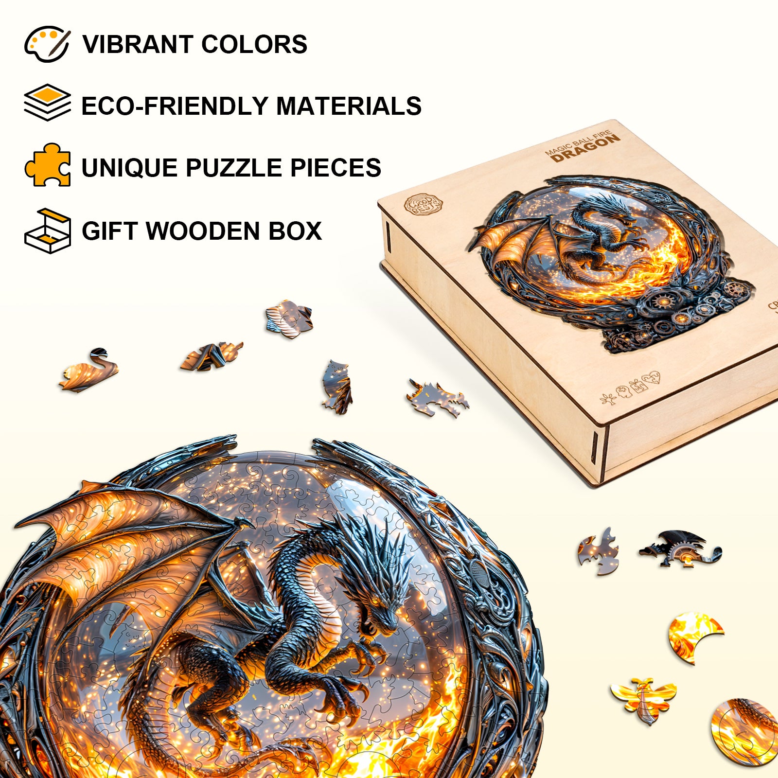 Magic Ball Fire Dragon Wooden Jigsaw Puzzle