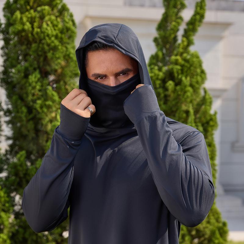 Men’s UPF 50+ Sun Protection Hooded Fishing Shirt with Face Mask