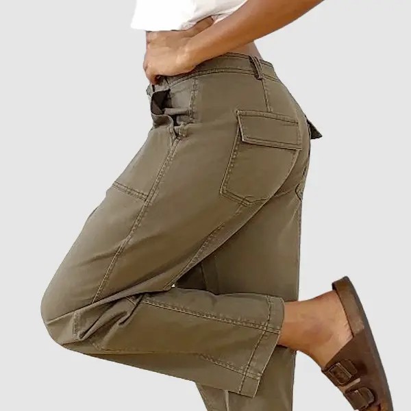 Women's Mid Waist Baby Barrel Fit Pants – Deep Pockets, High Stretch Casual Crop