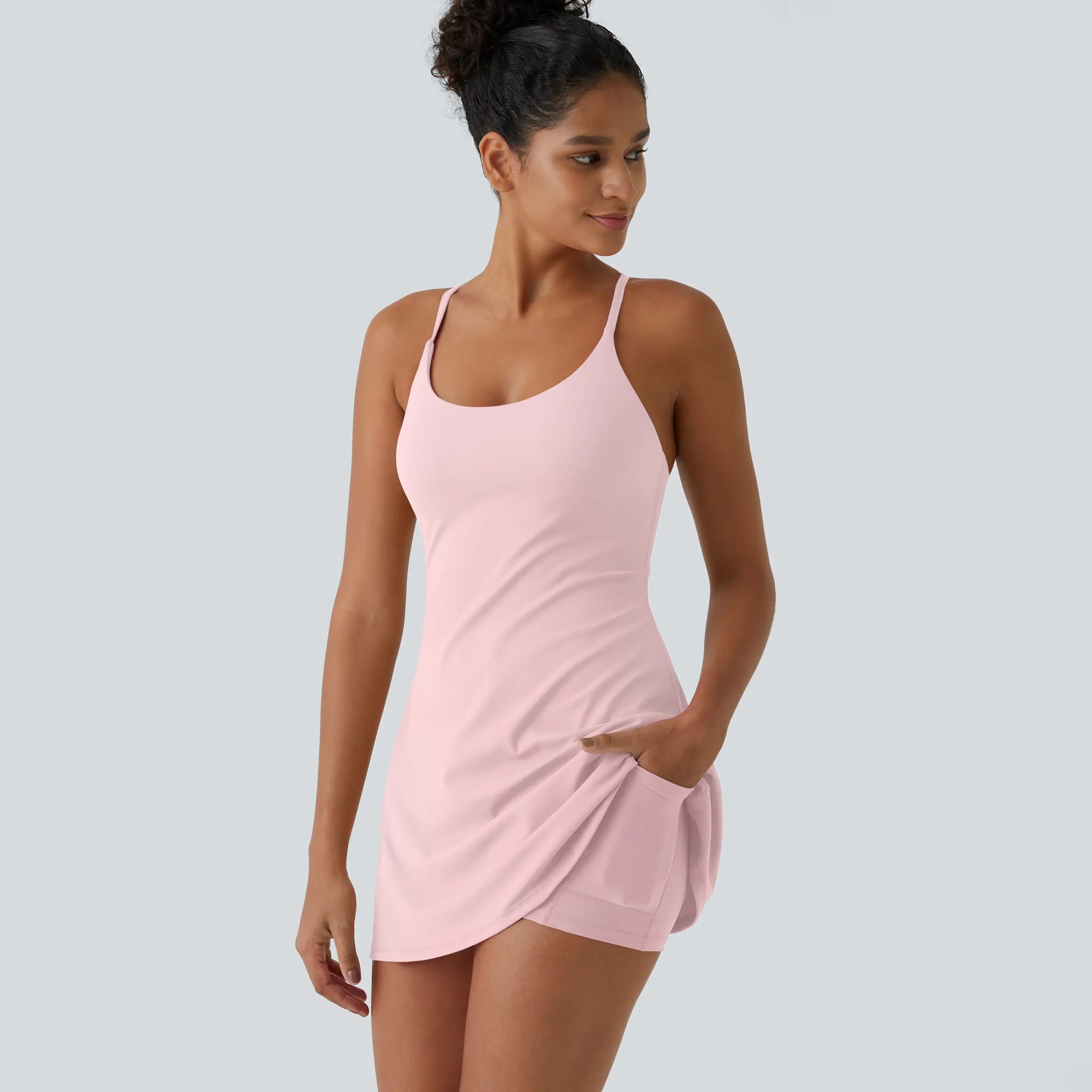Women's Backless Active Dress – Built-in Shorts with Easy Peezy Design & Pockets