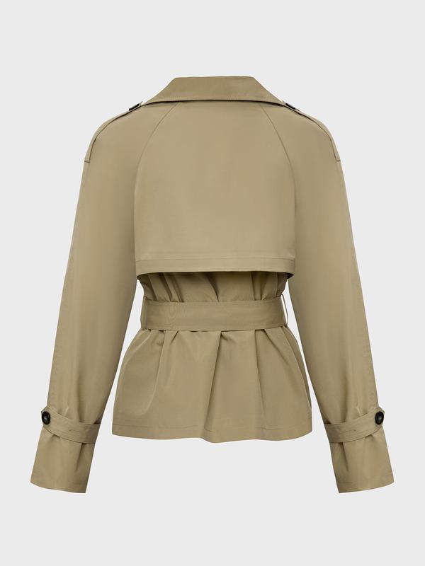 Trendy Solid Color Lapel Double Breasted Long Sleeve Trench Coat, Jackets