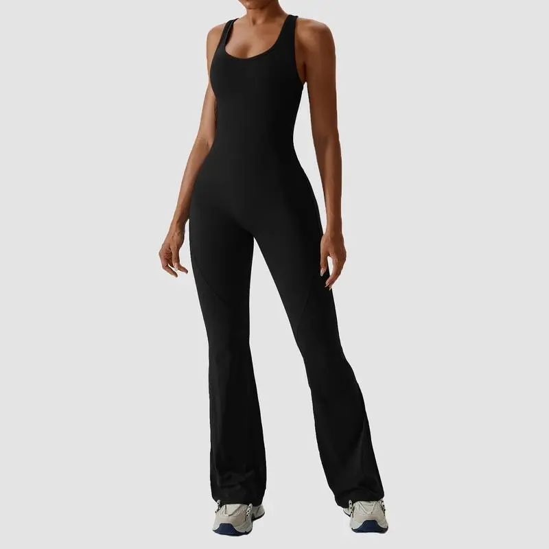 Women's Sleeveless Backless Cutout Flare Tummy Control Jumpsuit