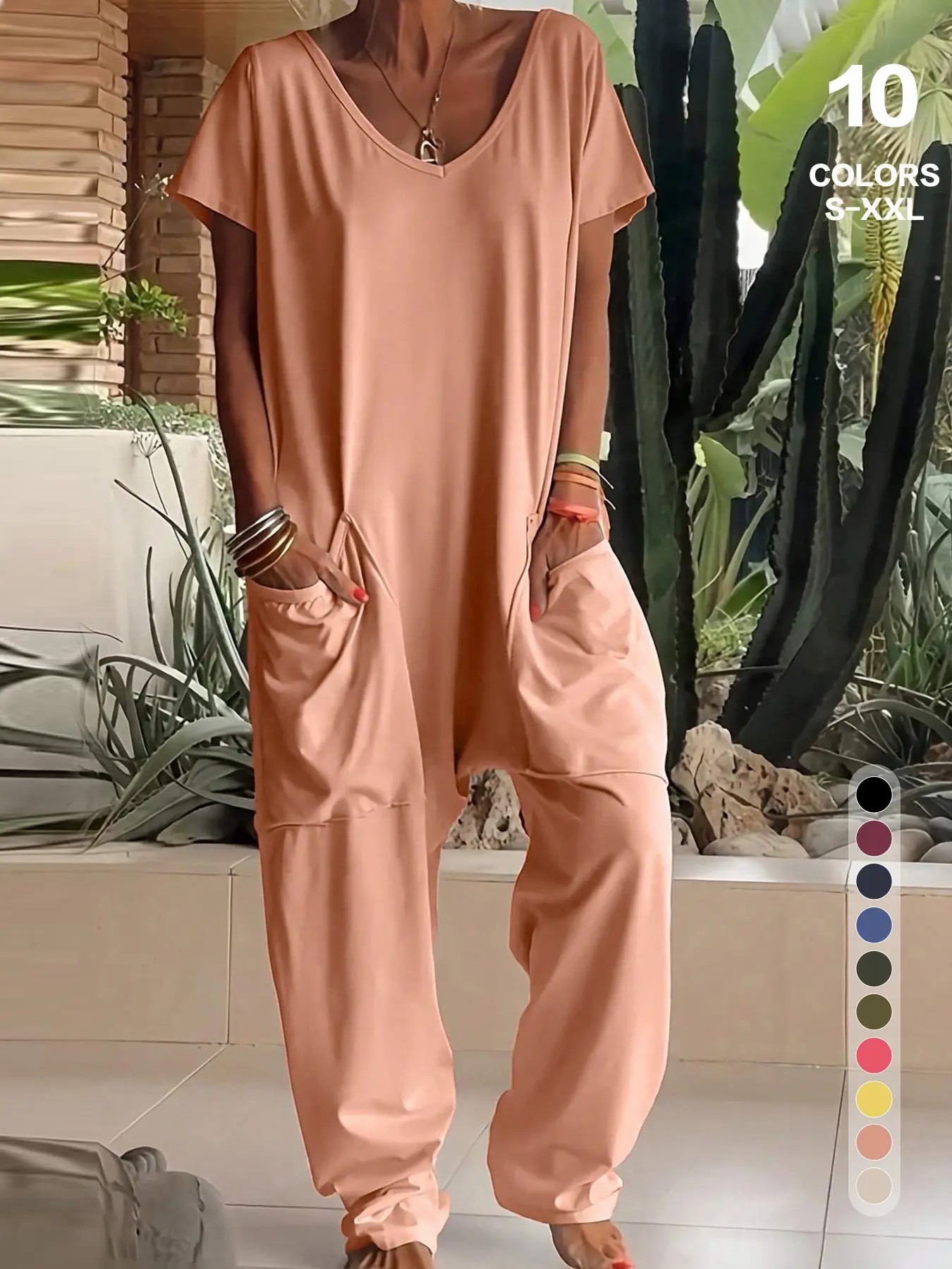 Women’s Casual Short Sleeve Wide-Leg Jumpsuit