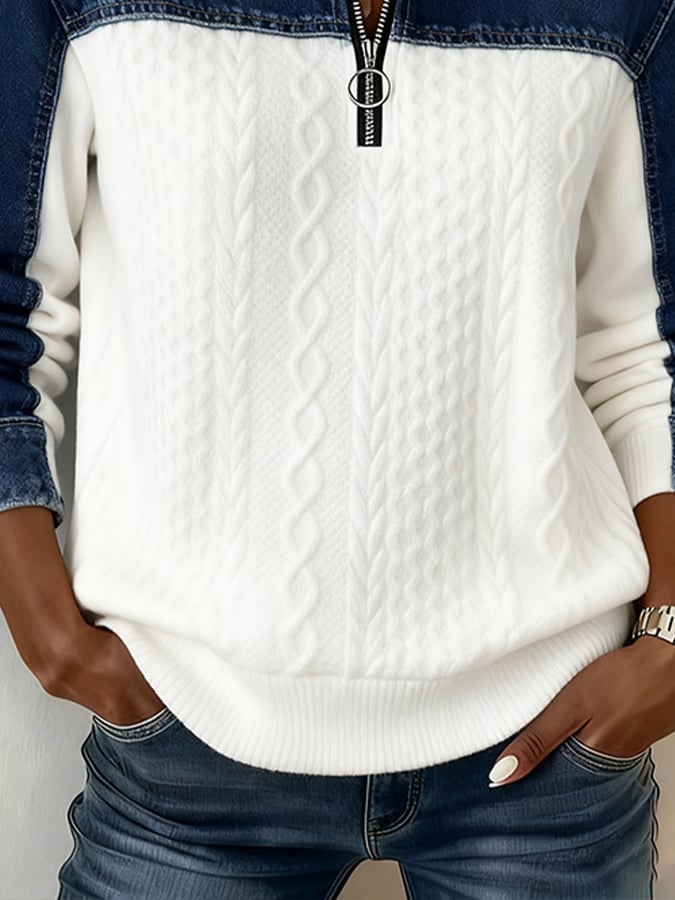 Women's Casual Zipper Color Block Sweatshirt