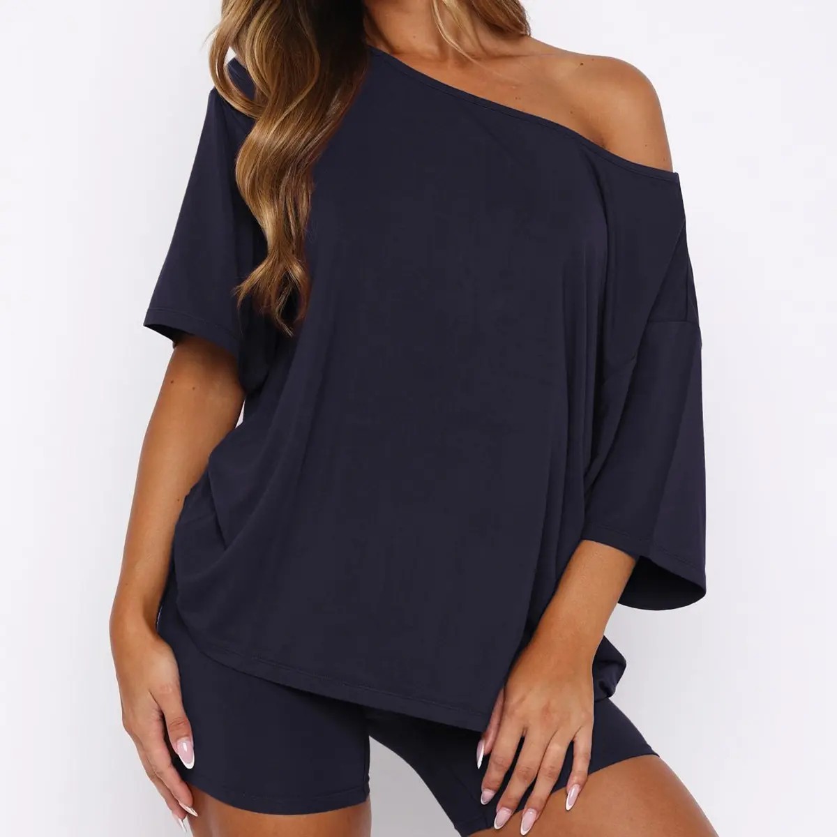 Women’s Casual Two Piece Lounge Set Off Shoulder Top & Fitted Shorts Springtok