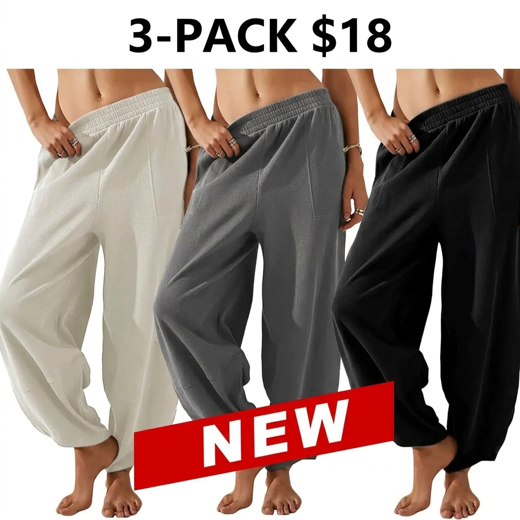 Women's Baggy Wideleg Pants Casual Elastic Waisted Palazzo Harem Pants with Pockets