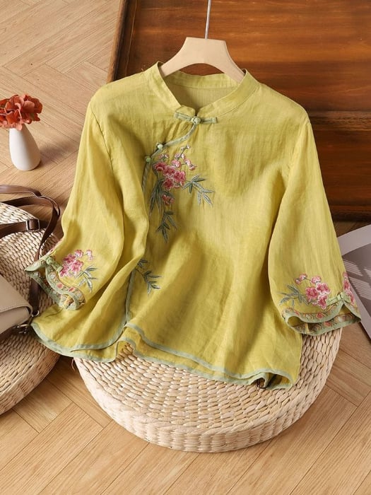 Women Embroidered Cotton Linen Tops- Fast Shipping