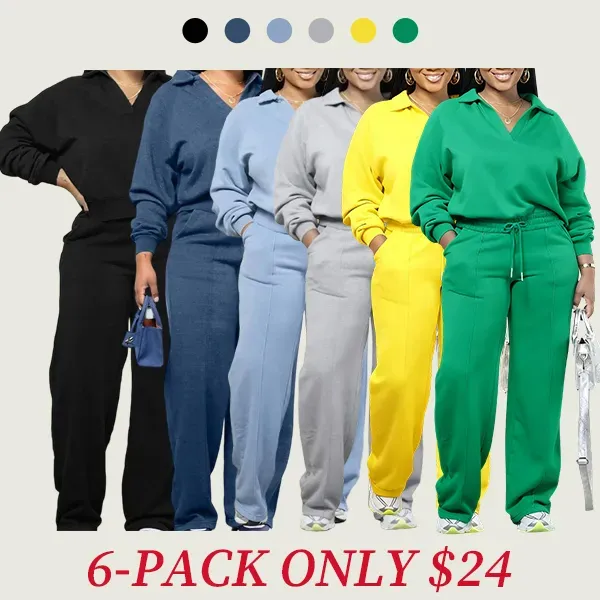 Solid long-sleeved sweatshirt and drawstring waist pants set