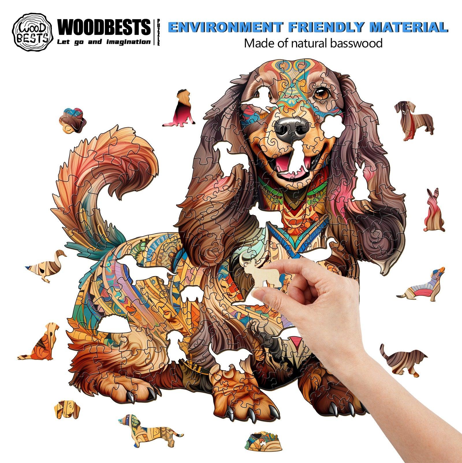 Long-haired Dachshund-1 Wooden Jigsaw Puzzle