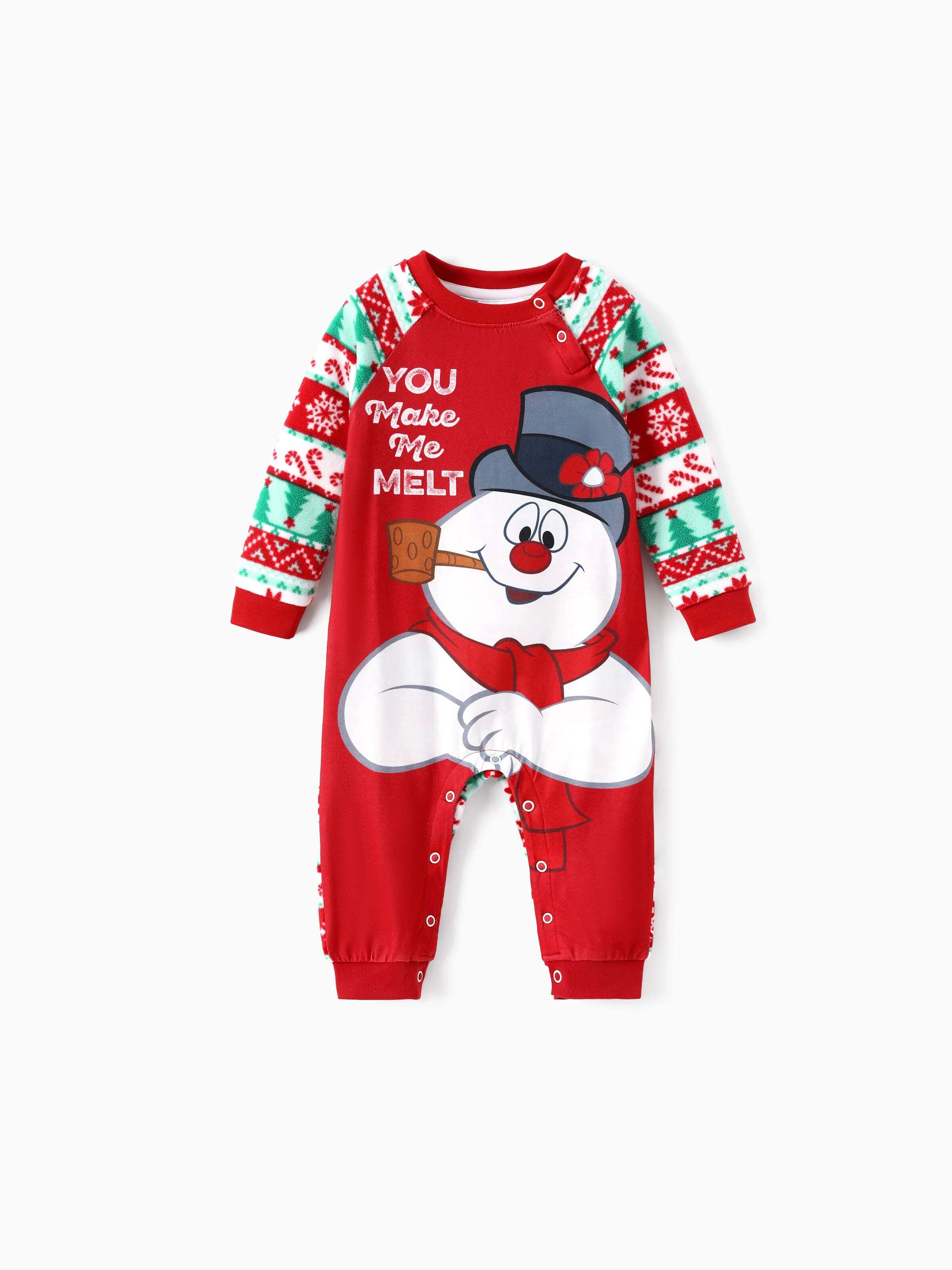 Frosty the Snowman Christmas Family Matching Fair Isle Pattern Polar Fleece Pajamas Set Red