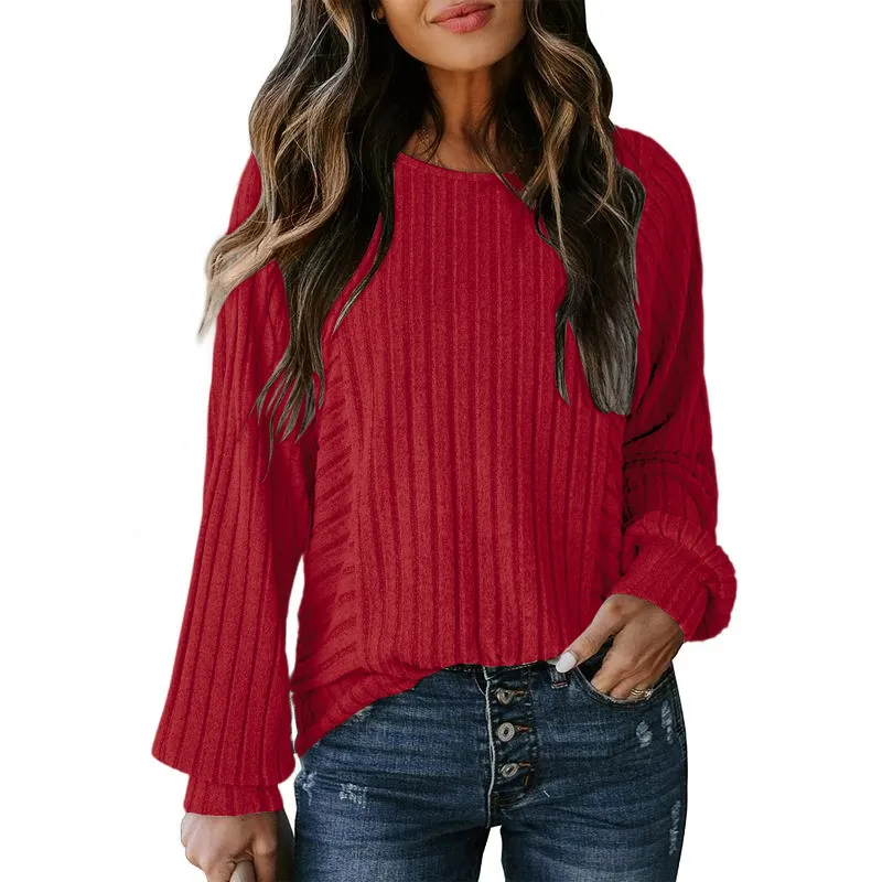 Womens Soft Long Sleeve Crewneck Shirts Fall Casual Loose Fit Knit Tops Blouses