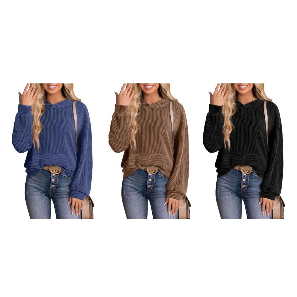 Women's Casual Loose Long Sleeve Ribbed Knit Shirts