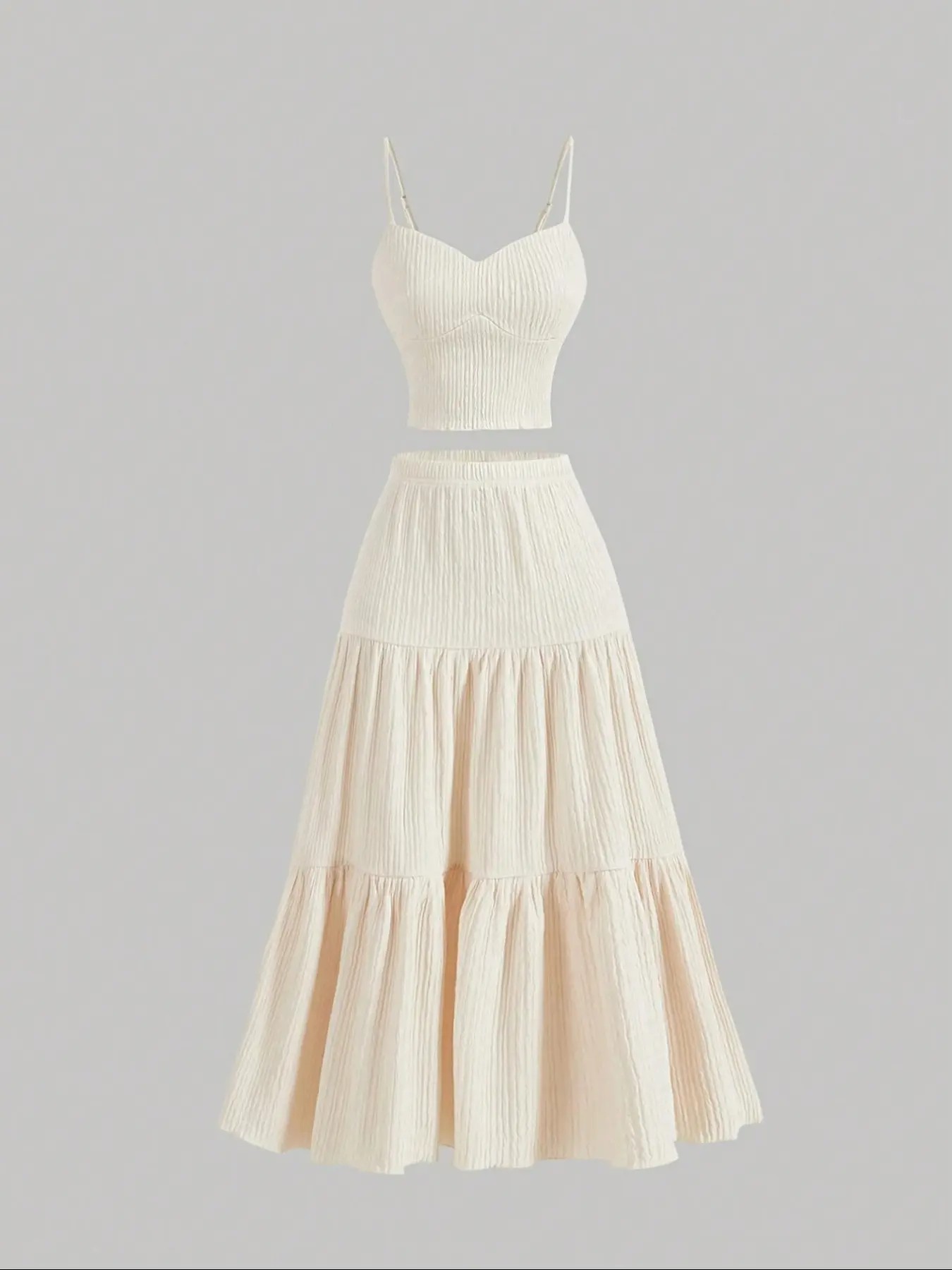 Women's Solid Crop Cami Top & A-line Skirt Two-piece Set, Casual Fashion Cozy Two Piece Outfits for Daily Outdoor Wear