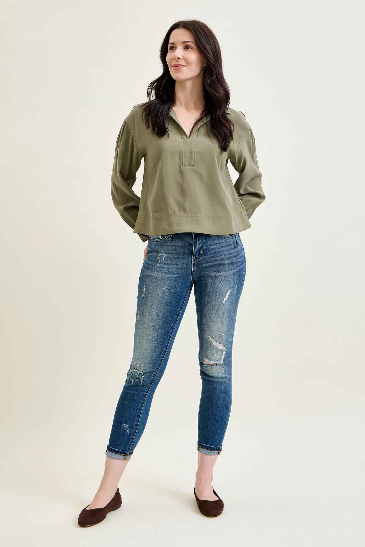 Angie Relaxed Fit Distressed Jeans