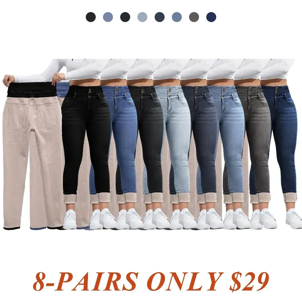 🔥6-PACK ONLY $24🔥Women's High Elasticity Fleece Lined Thick Denim Jeans🔥Final Day Clearance!🛒