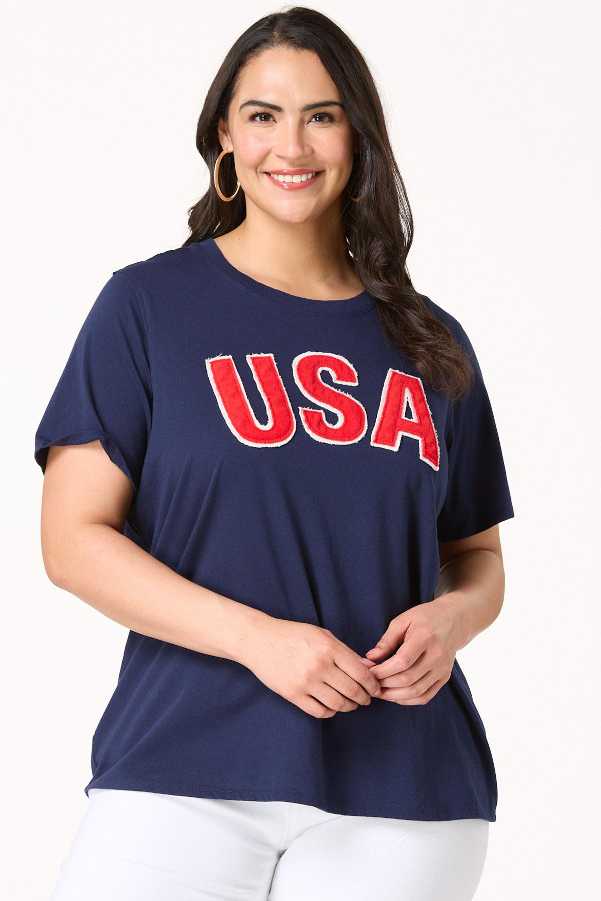 Plus Size Textured Usa Graphic Tee
